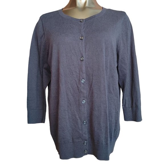 1901 Sweaters - Woman's Lightweight Long Sleeve Button Front Cardigan - 1901 Gray XXL